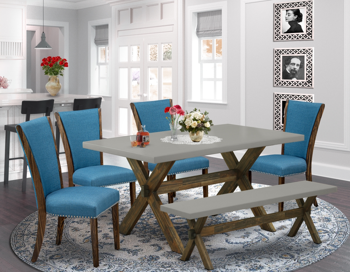 6 Piece X-Style Dining Room Table Set - Distressed Jacobean