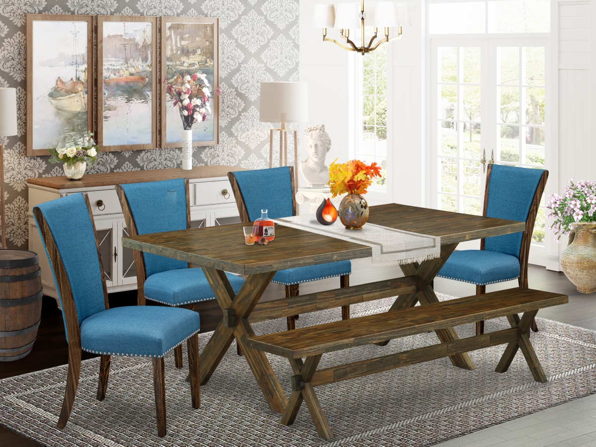 X777VE721-6 6 Piece X-Style Mid Century Dining Set - Distressed Jacobean