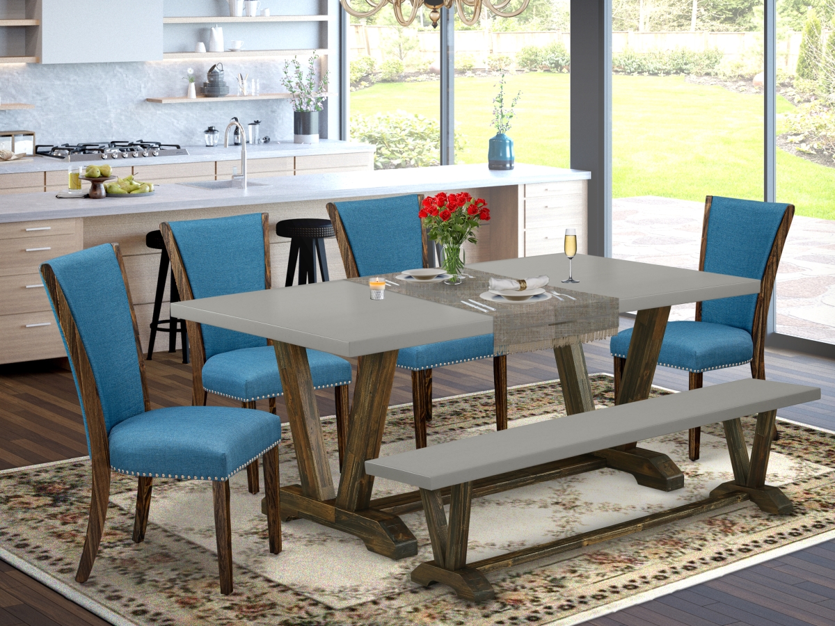 6 Piece V-Style Dining Table Set - Distressed Jacobean