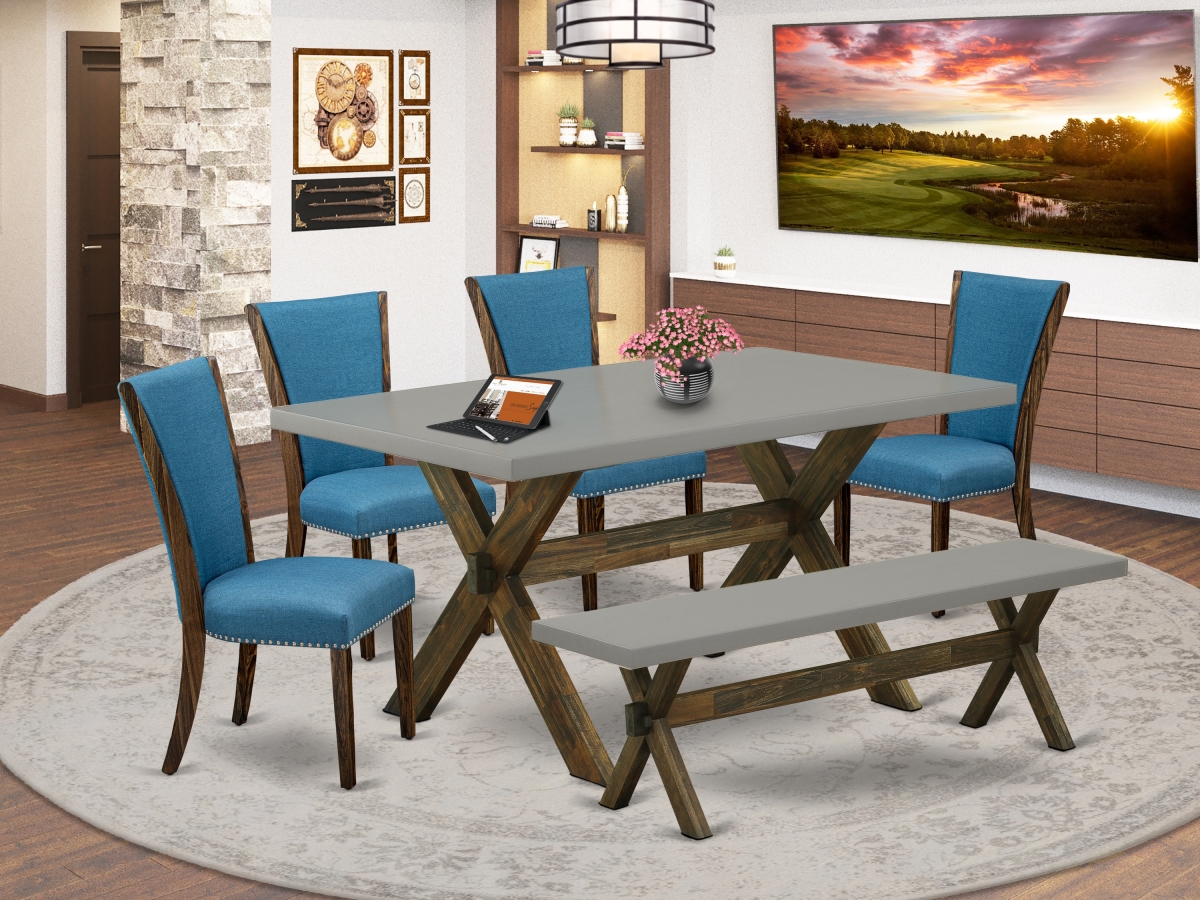 6 Piece X-Style Mid Century Dining Set - Distressed Jacobean