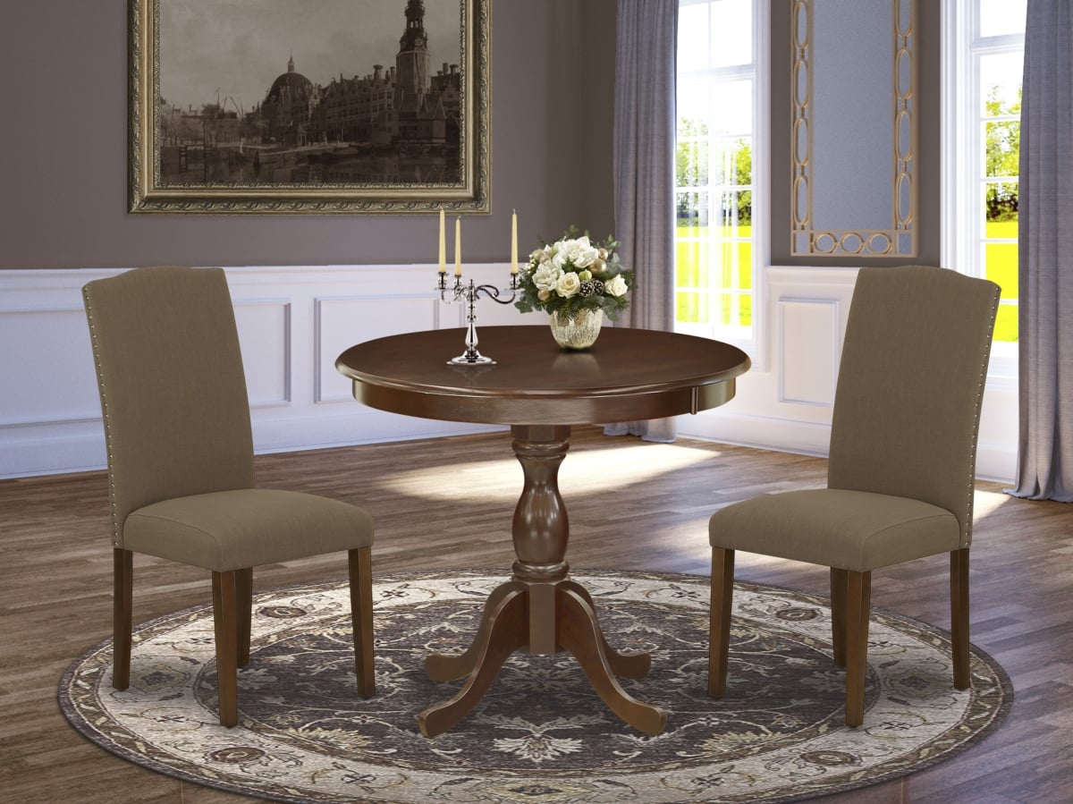 3 Piece Antique Wood Dining Table Set - Mahogany