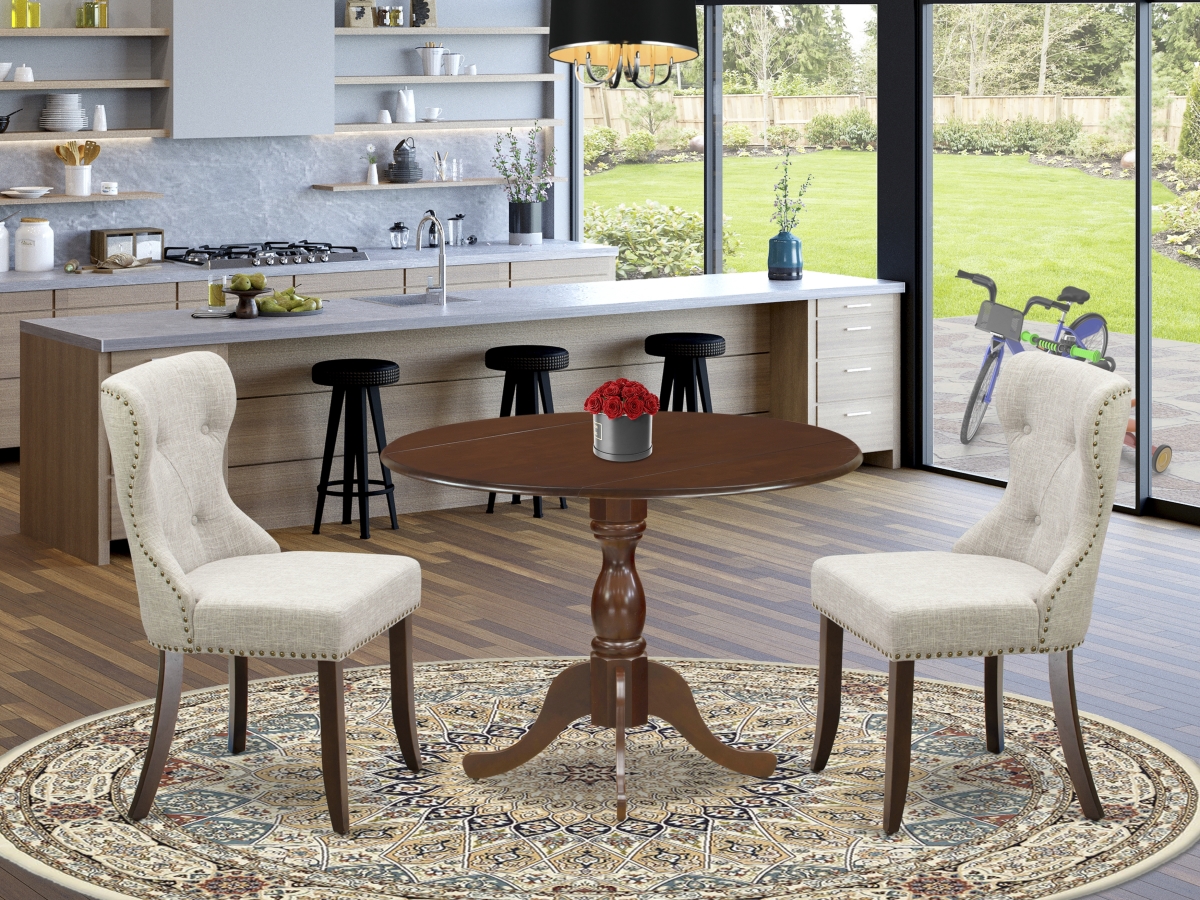 3 Piece Dublin Modern Dining Table Set - Mahogany
