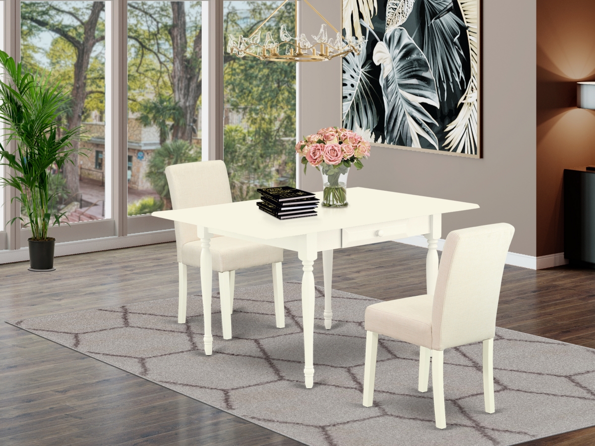 3 Piece Monza Dining Room Table Set - Linen White & Light Beige