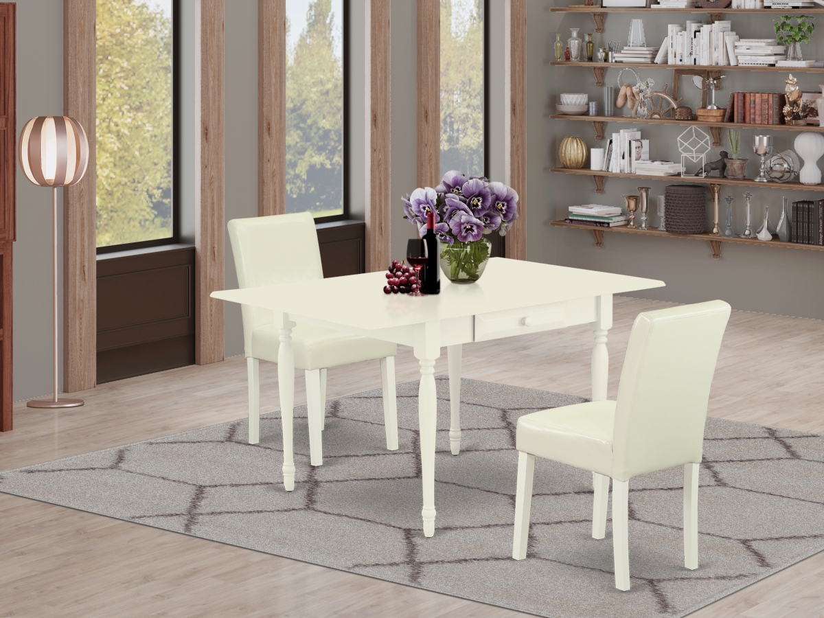 1MZAB3-LWH-64 3 Piece Monza Dining Table Set - Linen White & White