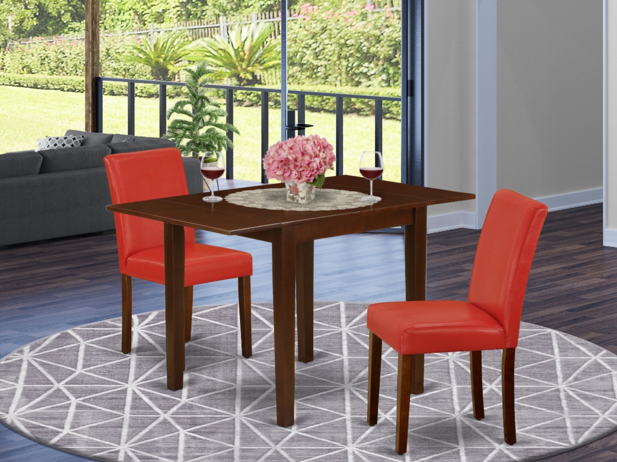 3 Piece Norden Modern Dining Table Set - Firebrick Red & Mahogany