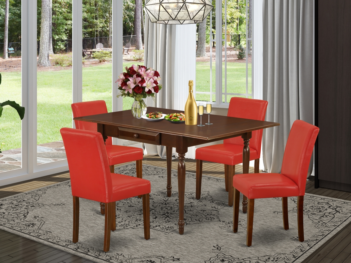 5 Piece Monza Dining Set - Mahogany & Firebrick Red