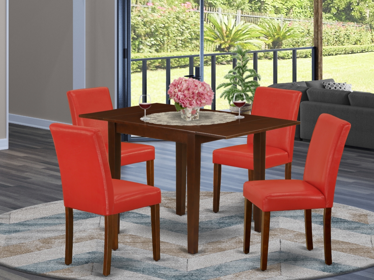 5 Piece Norden Dinette Set - Firebrick Red & Mahogany