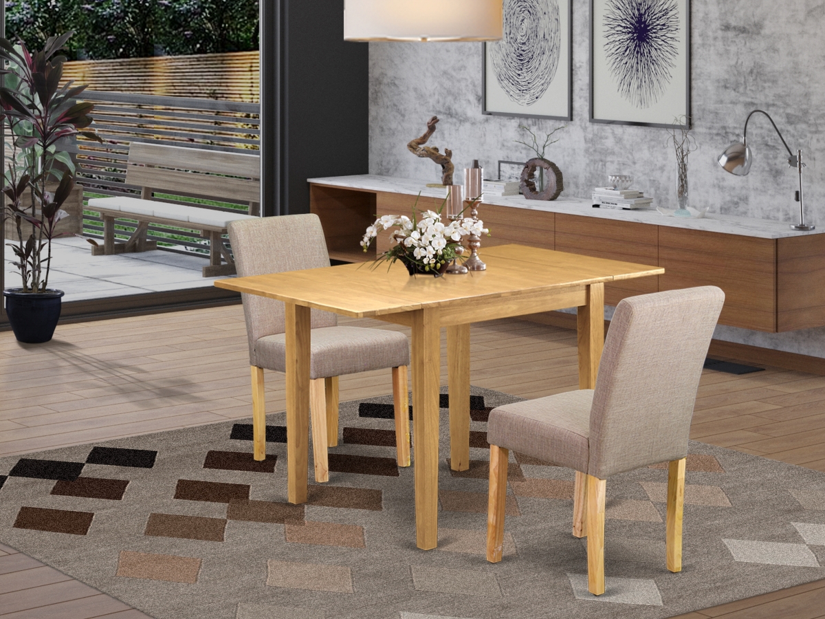 East West Furniture - 1NDAB304 Dining Table Set 3 Pc - Two Dining Room Chairs and a Modern Dining Table - Finish Wood - Light Fawn - Oak