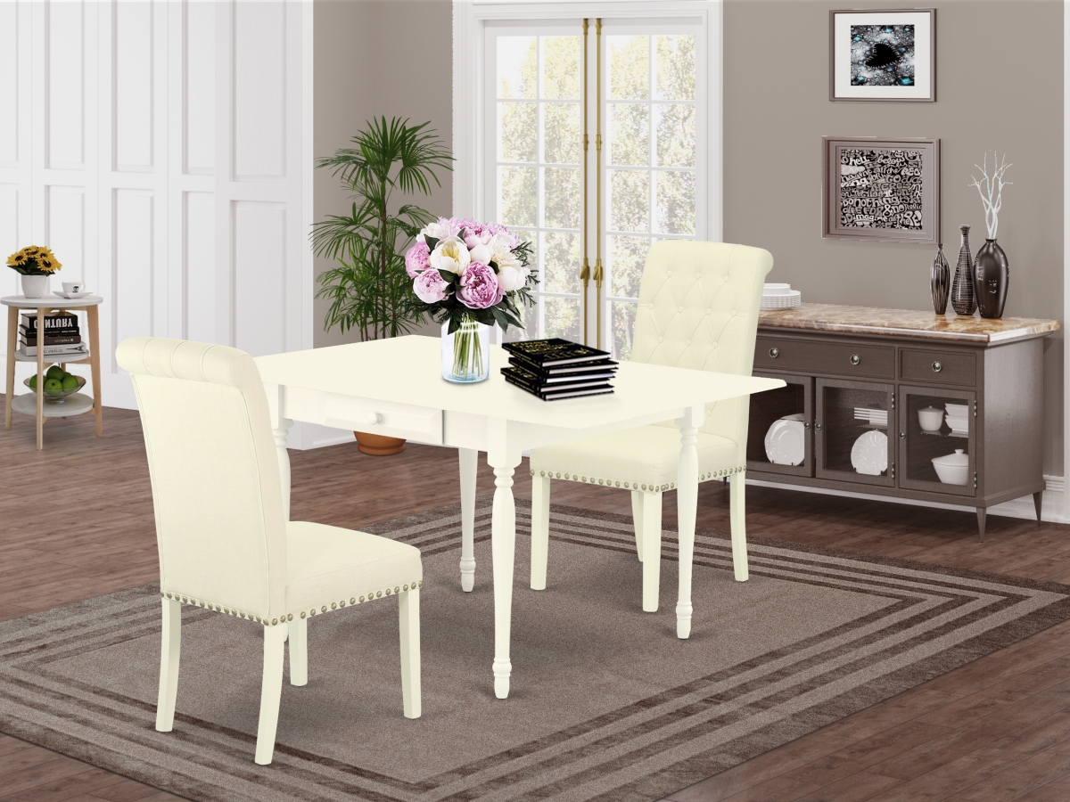 3 Piece Monza Dining Table Set - Linen White & Light Beige