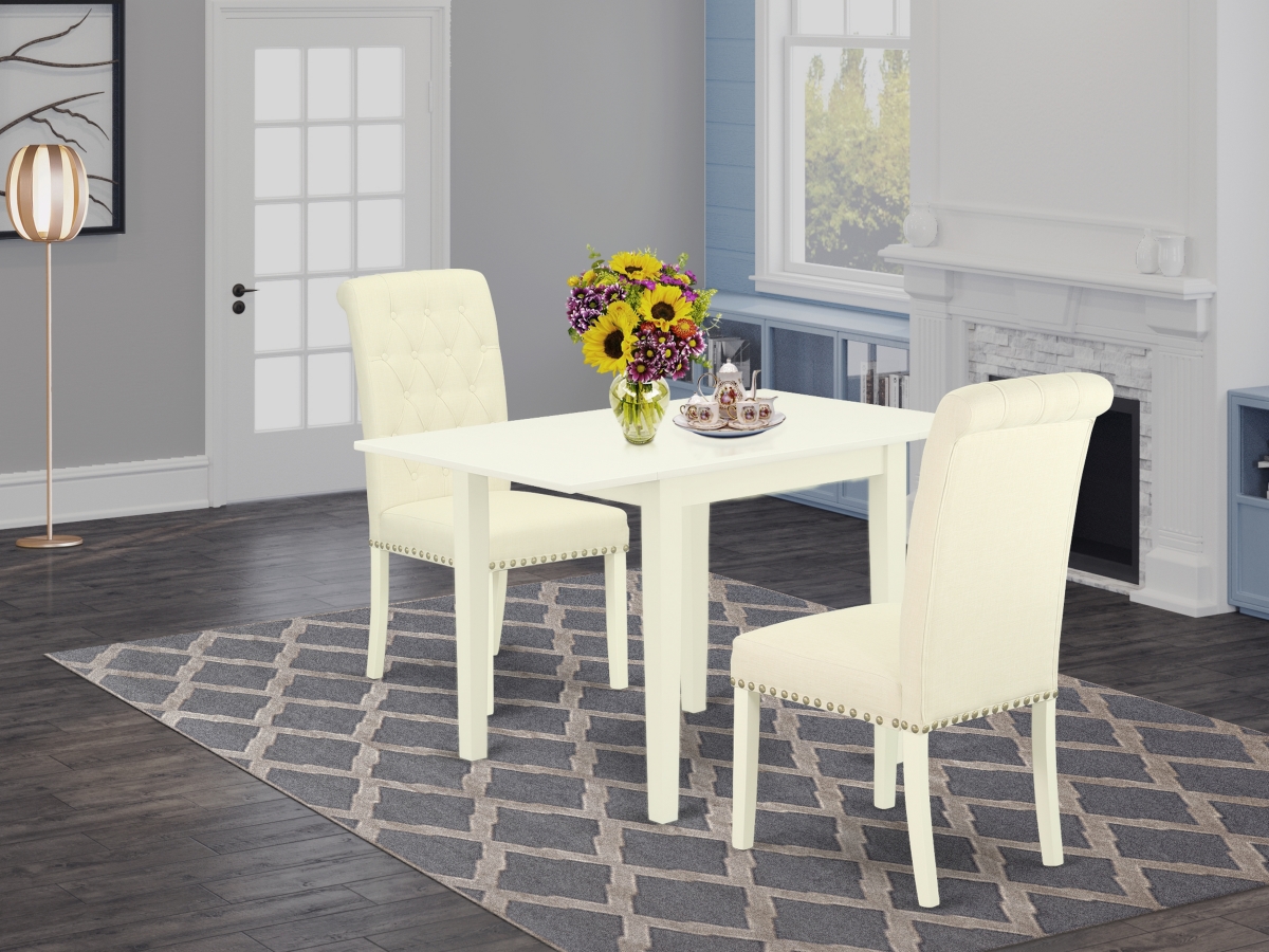 1NDBR3-LWH-02 3 Piece Norden Wooden Dining Table Set - Light Beige & Linen White