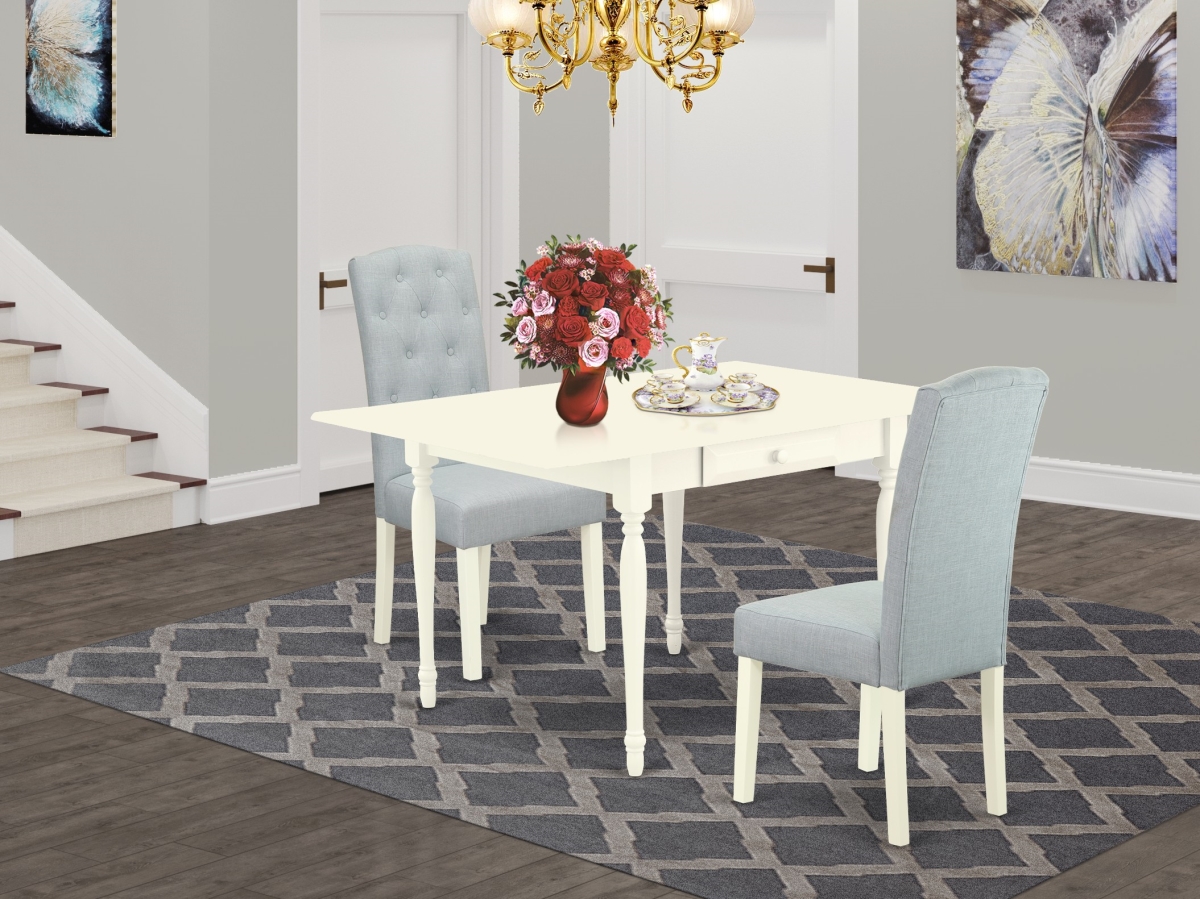 1MZCE3-LWH-15 3 Piece Monza Dining Table Set - Linen White & Baby Blue