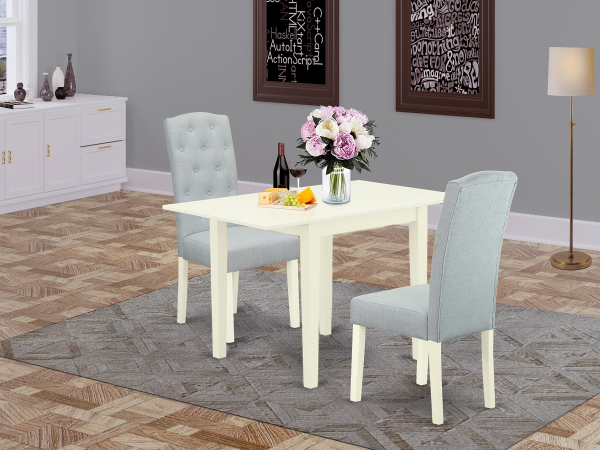 1NDCE3-LWH-15 3 Piece Norden Wooden Dining Table Set - Baby Blue & Linen White