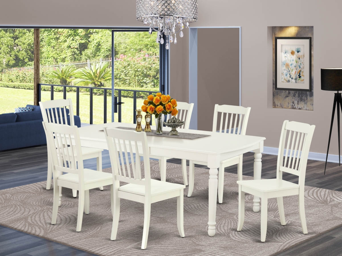 60-78 in. Dover Rectangular Table with 18 in. Leaf & 6 Vertical Slatted Chairs - Linen White, 7 Piece