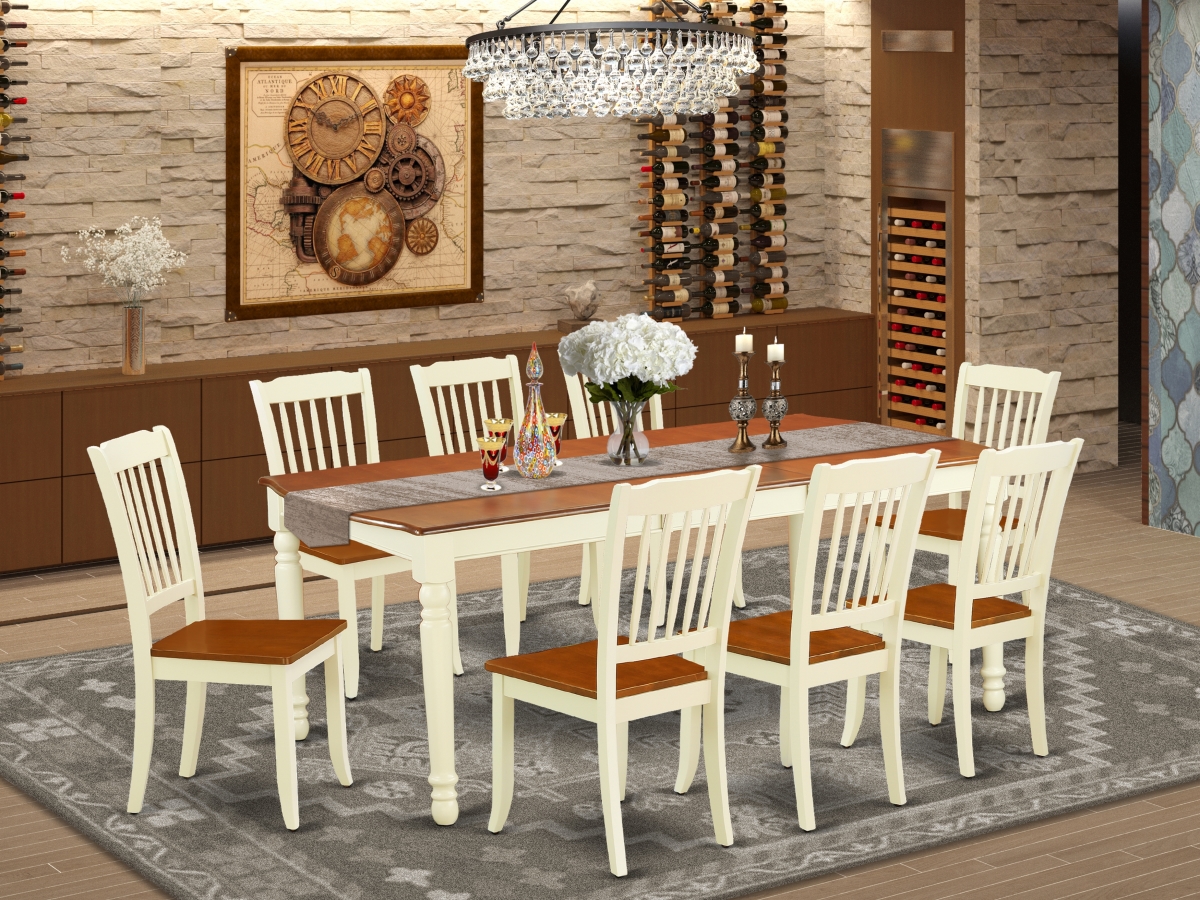 DODA9-BMK-W 60-78 in. Dover Rectangular Table with 18 in. Leaf & 8 Vertical Slatted Chairs - Buttermilk & Cherry, 9 Piece