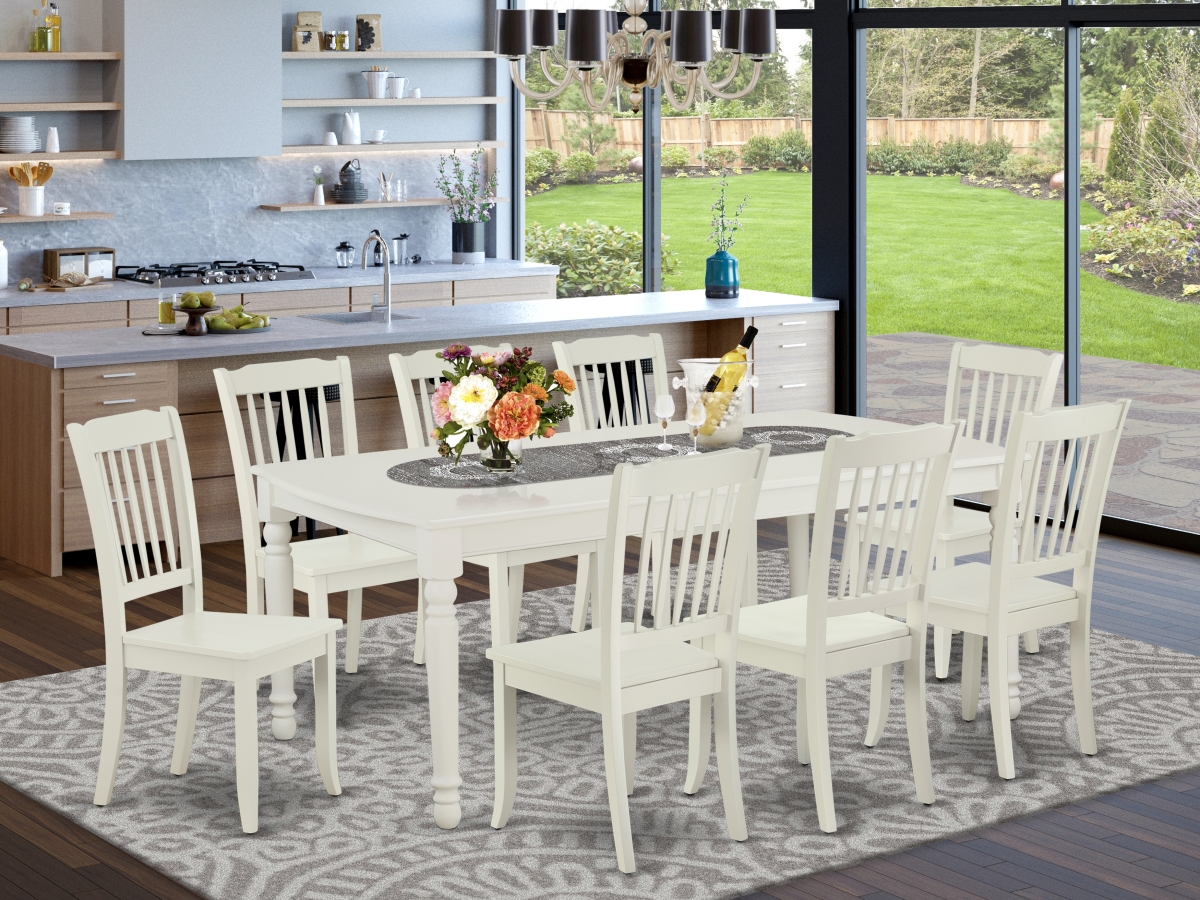 60-78 in. Dover Rectangular Table with 18 in. Leaf & 8 Vertical Slatted Chairs - Linen White, 9 Piece
