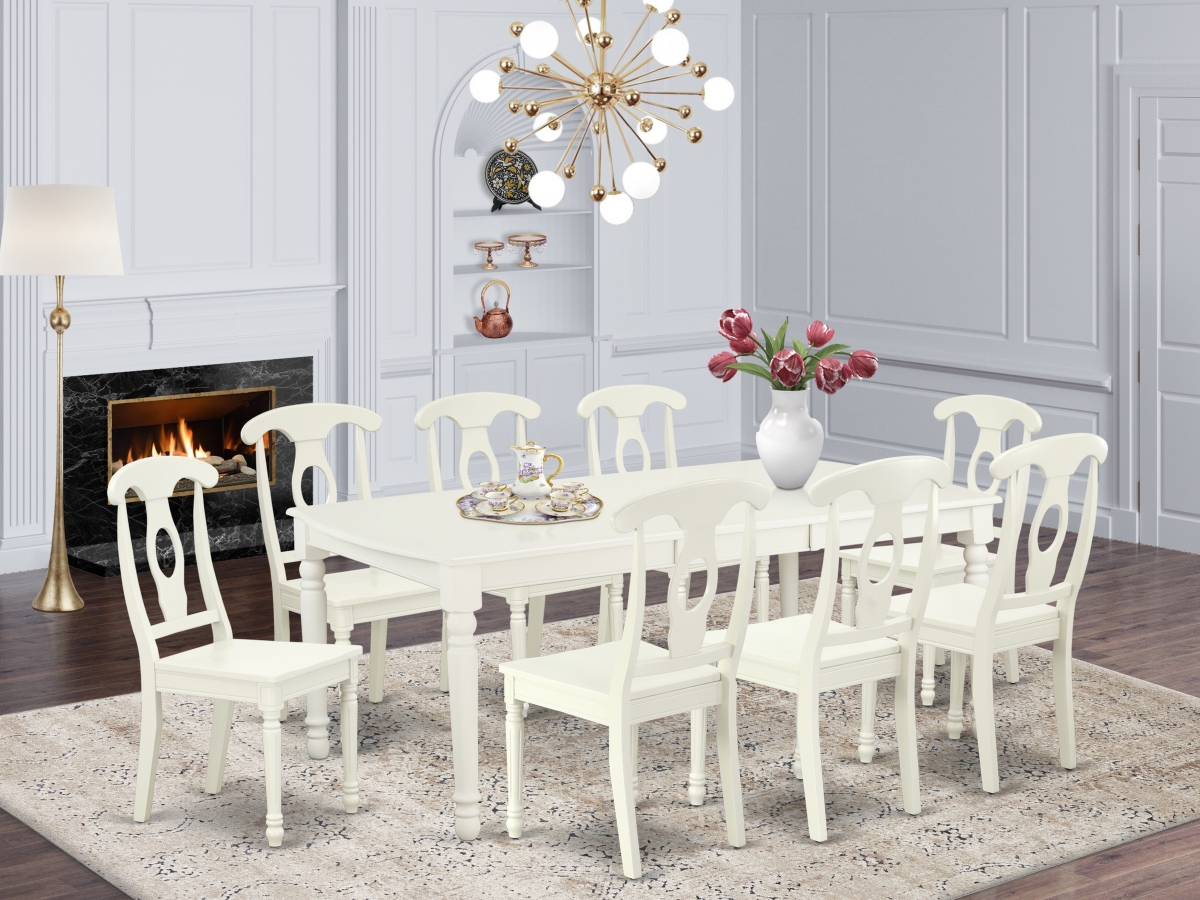 60-78 in. Dover Rectangular Table with 18 in. Leaf & 8 Panel Back Chairs - Linen White, 9 Piece