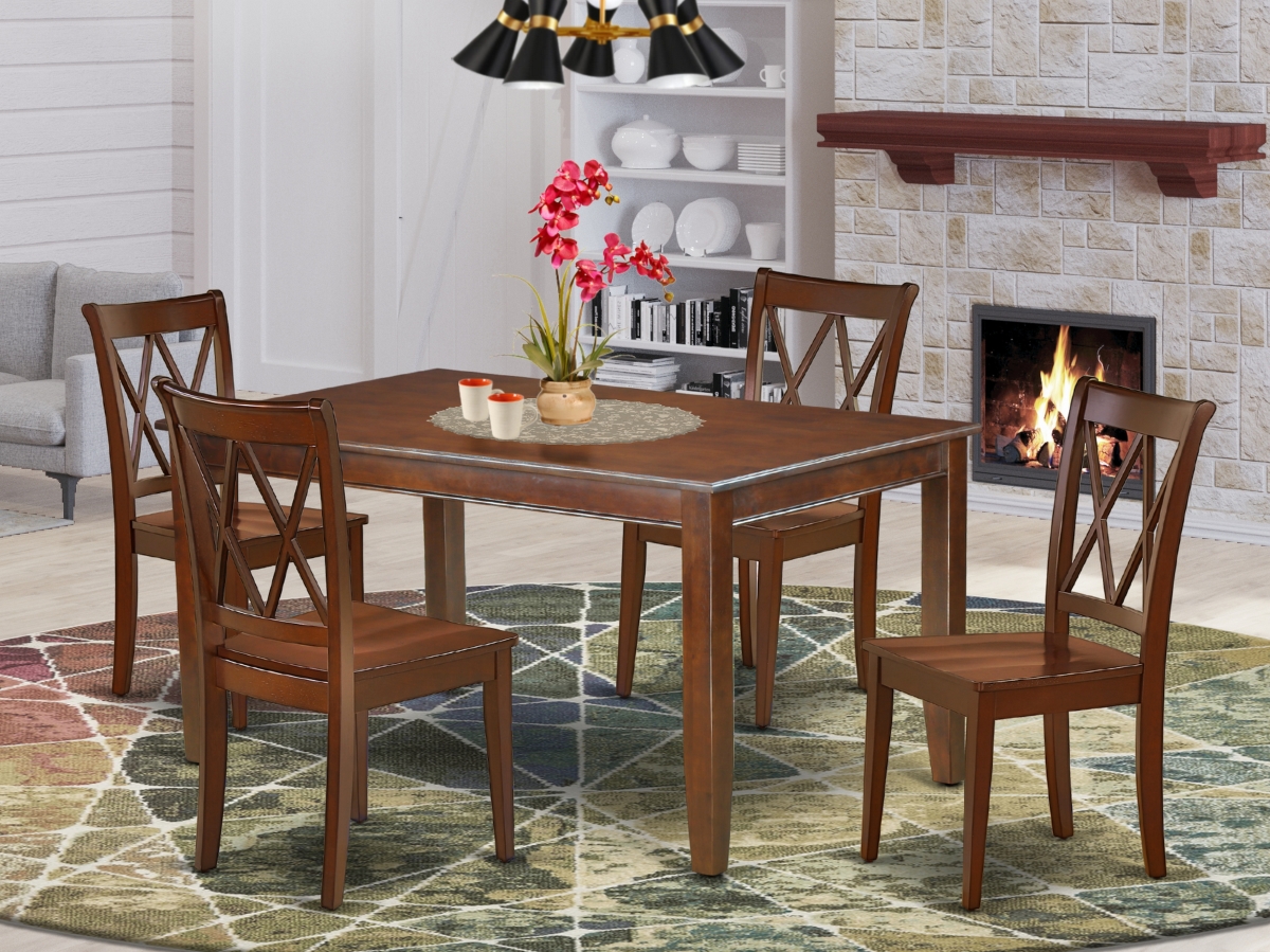 DUCL5-MAH-W 60 in. Dudley Rectangular Table & 4 Double X Back Chairs - Mahogany, 5 Piece