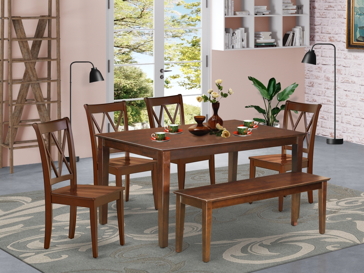 60 in. Dudley Rectangular Table & 4 Double X Back Chairs Plus 1 Bench - Mahogany, 6 Piece