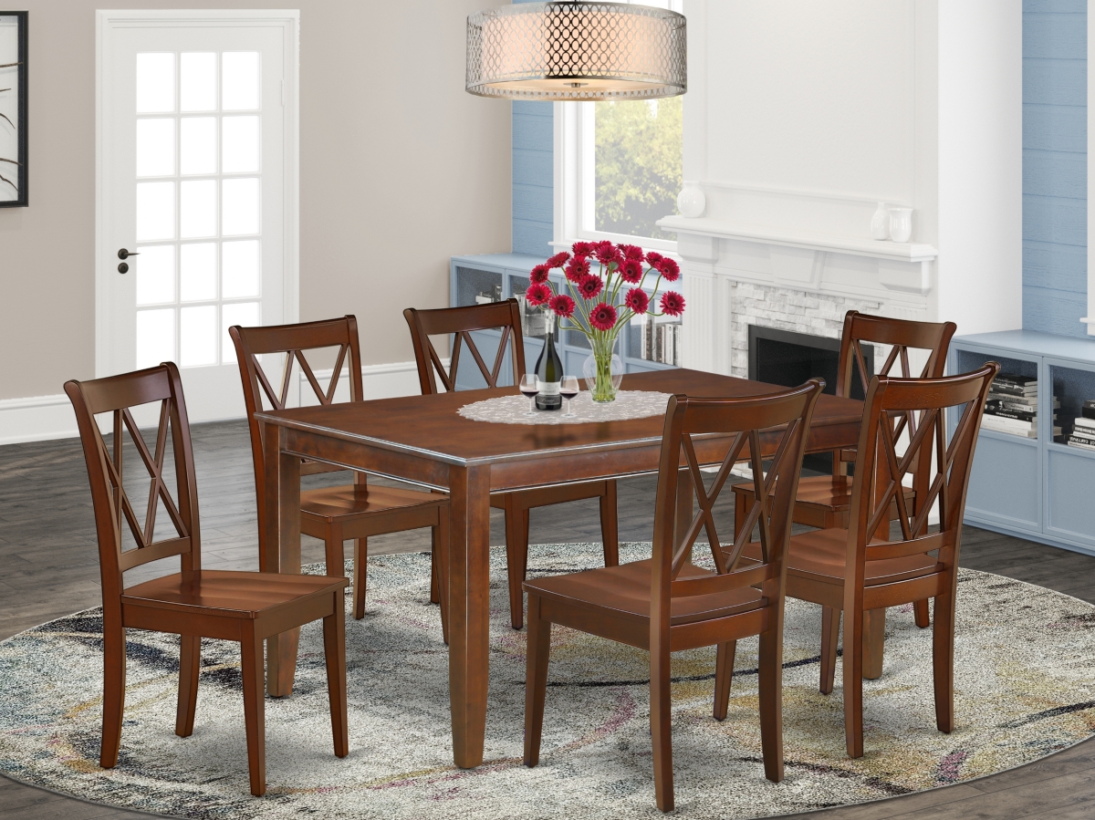 DUCL7-MAH-W 60 in. Dudley Rectangular Table & 6 Double X Back Chairs - Mahogany, 7 Piece