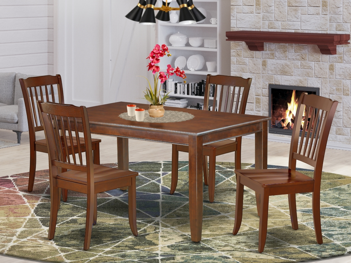 60 in. Dudley Rectangular Table & 4 Vertical Slatted Chairs - Mahogany, 5 Piece