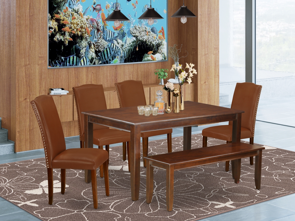 60 in. Dudley Rectangular Table & 4 Vertical Slatted Chairs Plus 1 Bench - Mahogany, 6 Piece