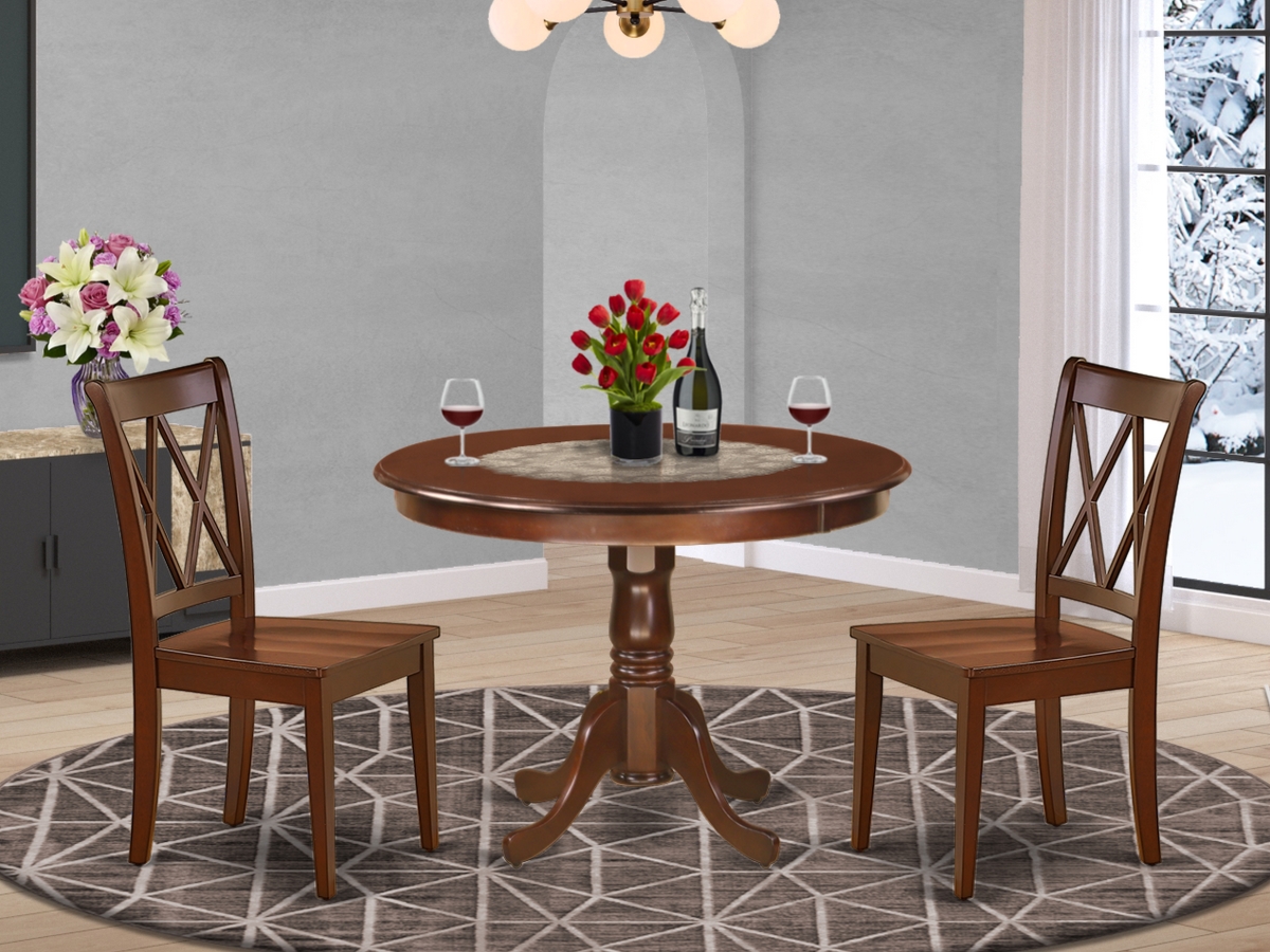 42 in. Hartland Round Table & 2 Double X Back Chairs - Mahogany, 3 Piece