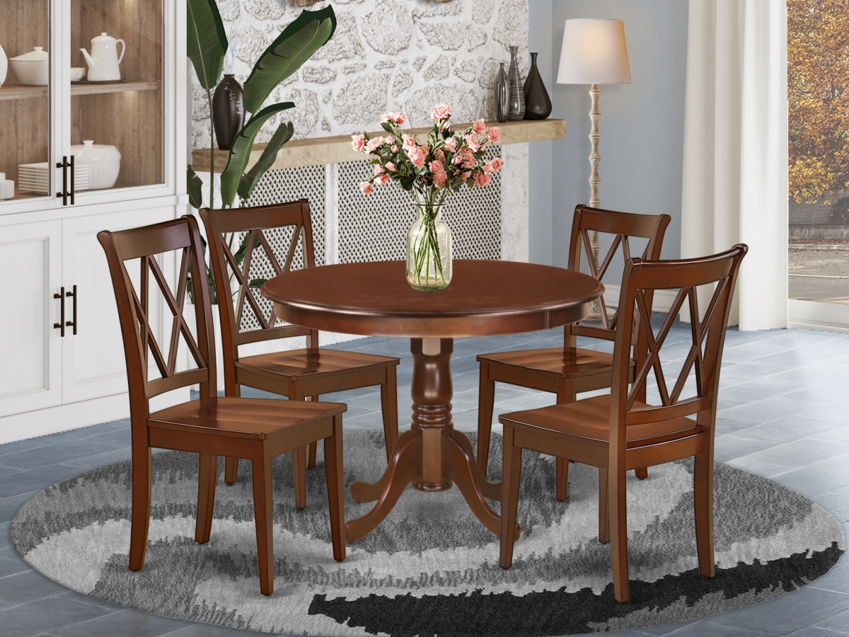 42 in. Hartland Round Table & 4 Double X Back Chairs - Mahogany, 5 Piece