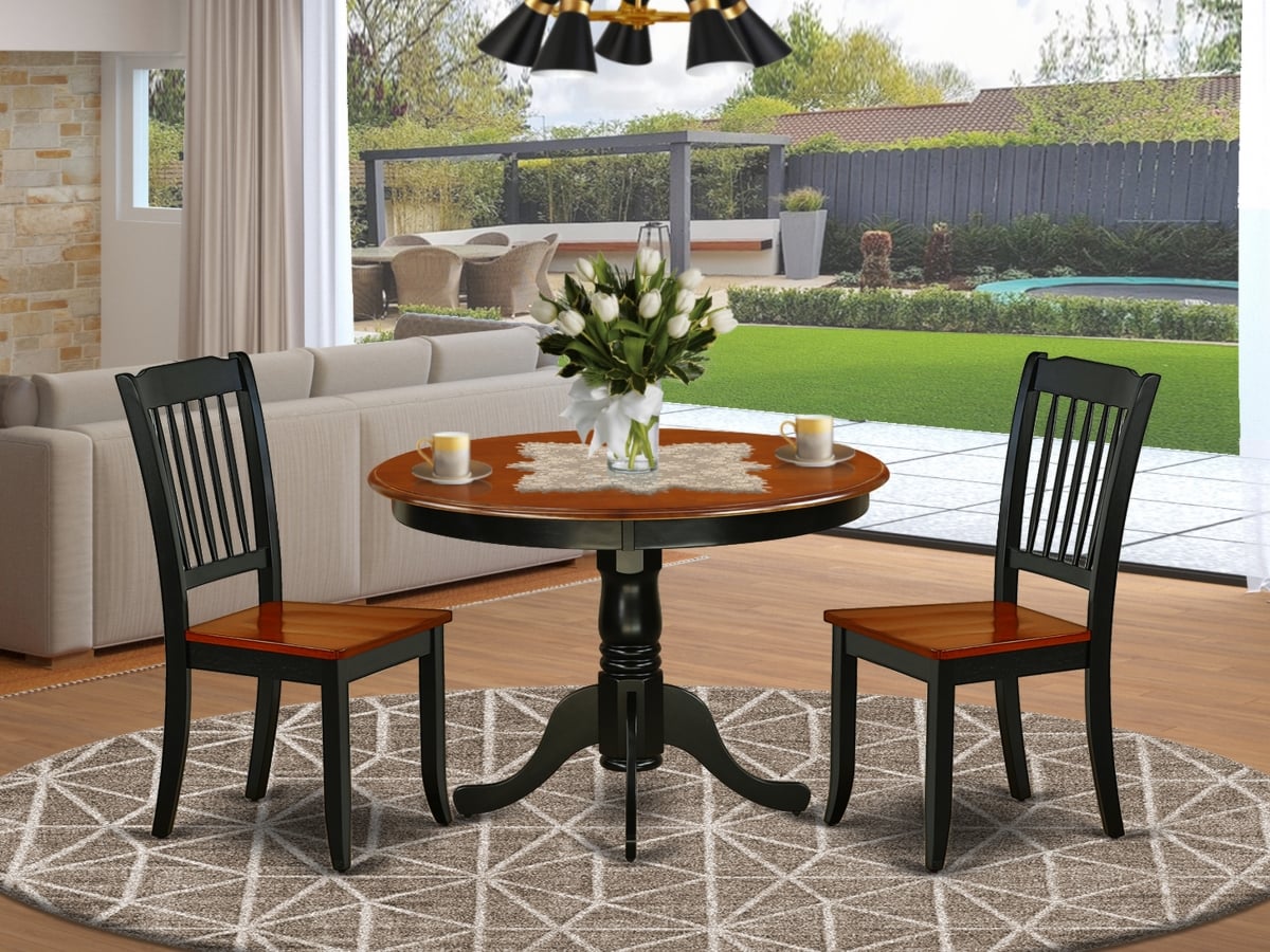 42 in. Hartland Round Table & 2 Vertical Slatted Chairs - Black & Cherry, 3 Piece