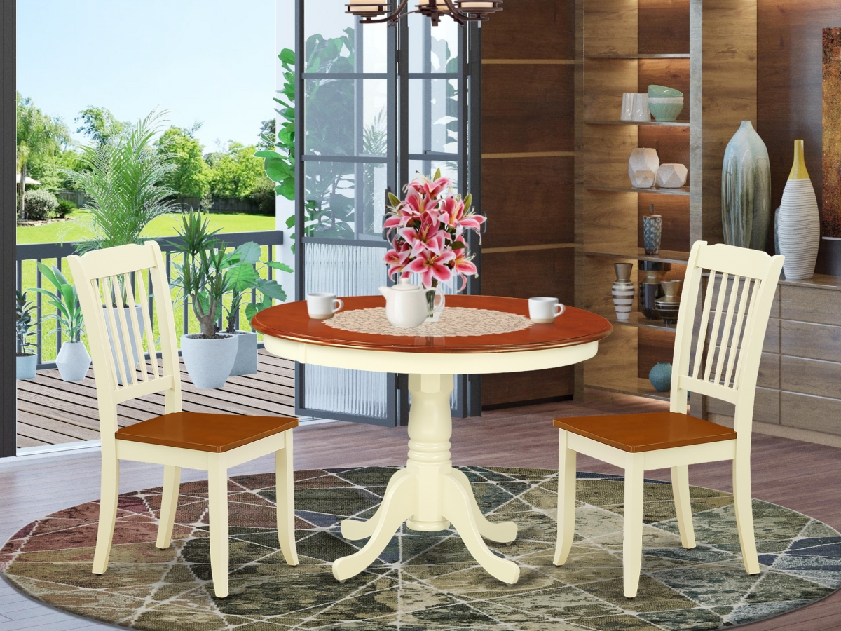 42 in. Hartland Round Table & 2 Vertical Slatted Chairs - Buttermilk & Cherry, 3 Piece