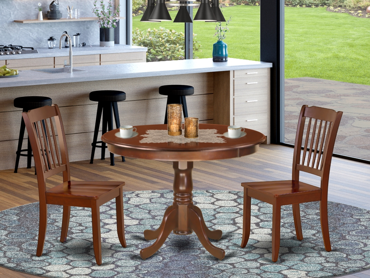 42 in. Hartland Round Table & 2 Vertical Slatted Chairs - Mahogany, 3 Piece