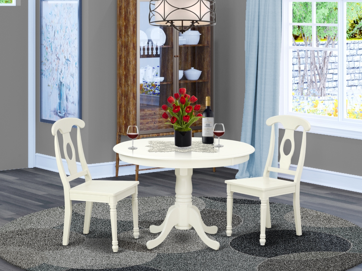 42 in. Hartland Round Table & 2 Panel Back Chairs - Linen White, 3 Piece