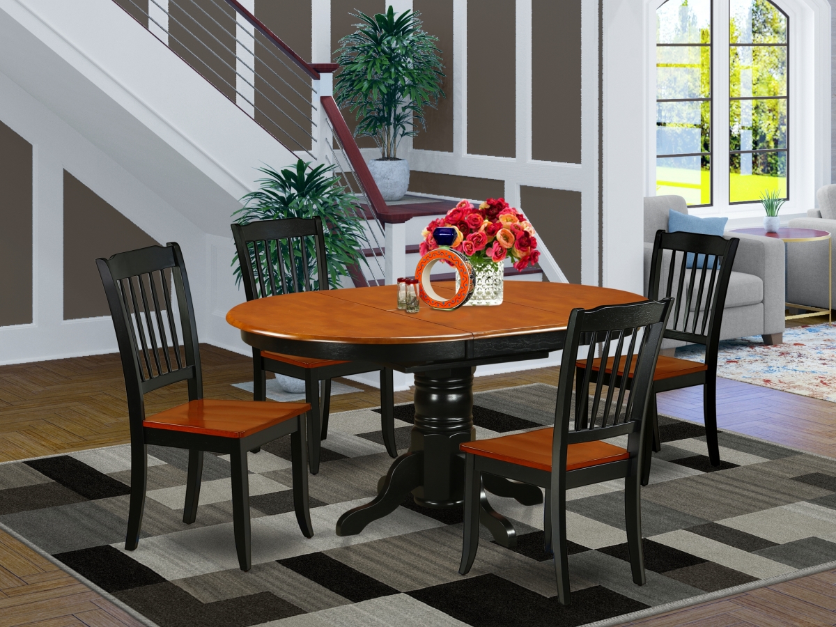42-60 in. Kenley Oval Table with 18 in. Leaf & 4 Vertical Slatted Chairs - Black & Cherry, 5 Piece
