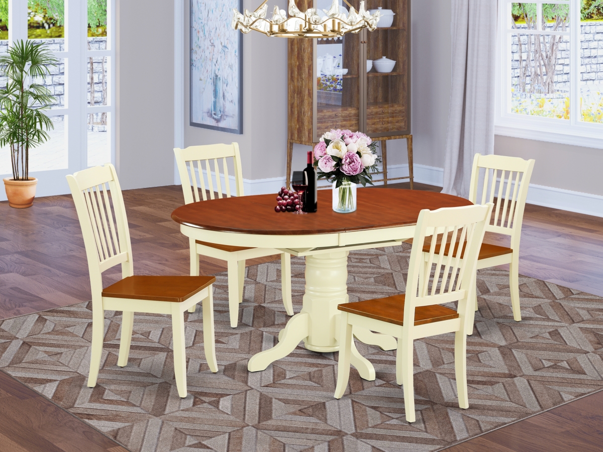 42-60 in. Kenley Oval Table with 18 in. Leaf & 4 Vertical Slatted Chairs - Buttermilk & Cherry, 5 Piece