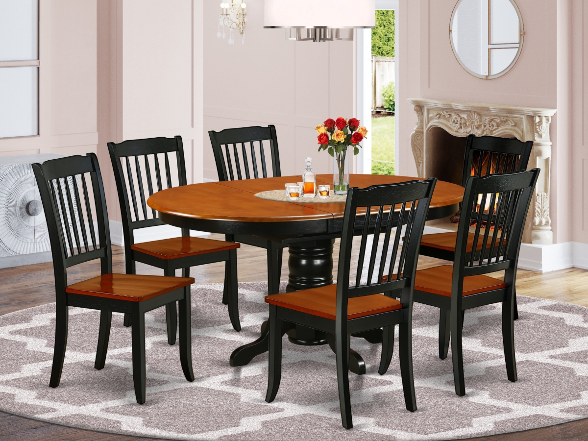 42-60 in. Kenley Oval Table with 18 in. Leaf & 6 Vertical Slatted Chairs - Black & Cherry, 7 Piece