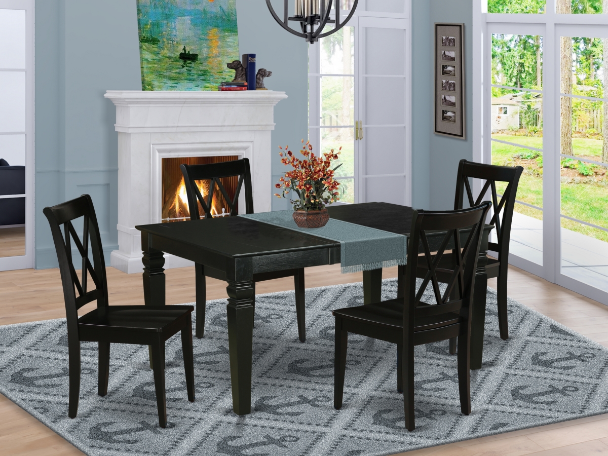 42-60 in. Weston Rectangle Dining Table with 18 in. Butterfly Leaf & Four Wood Seat Kitchen Chairs - Mahogany, 5 Piece