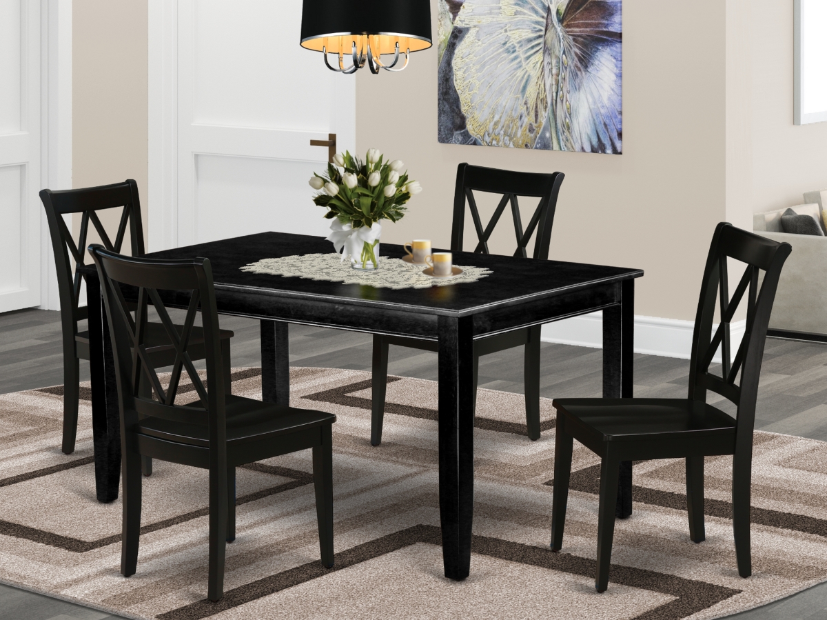 60 in. Dudley Rectangular Dinner Table & 4 Wood Seat Kitchen Chairs - Black, 5 Piece