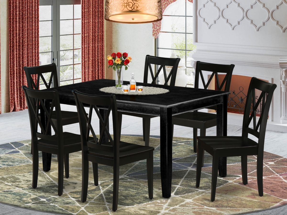 60 in. Dudley Rectangular Kitchen Table & Six Wood Seat Dining Chairs - Black, 7 Piece