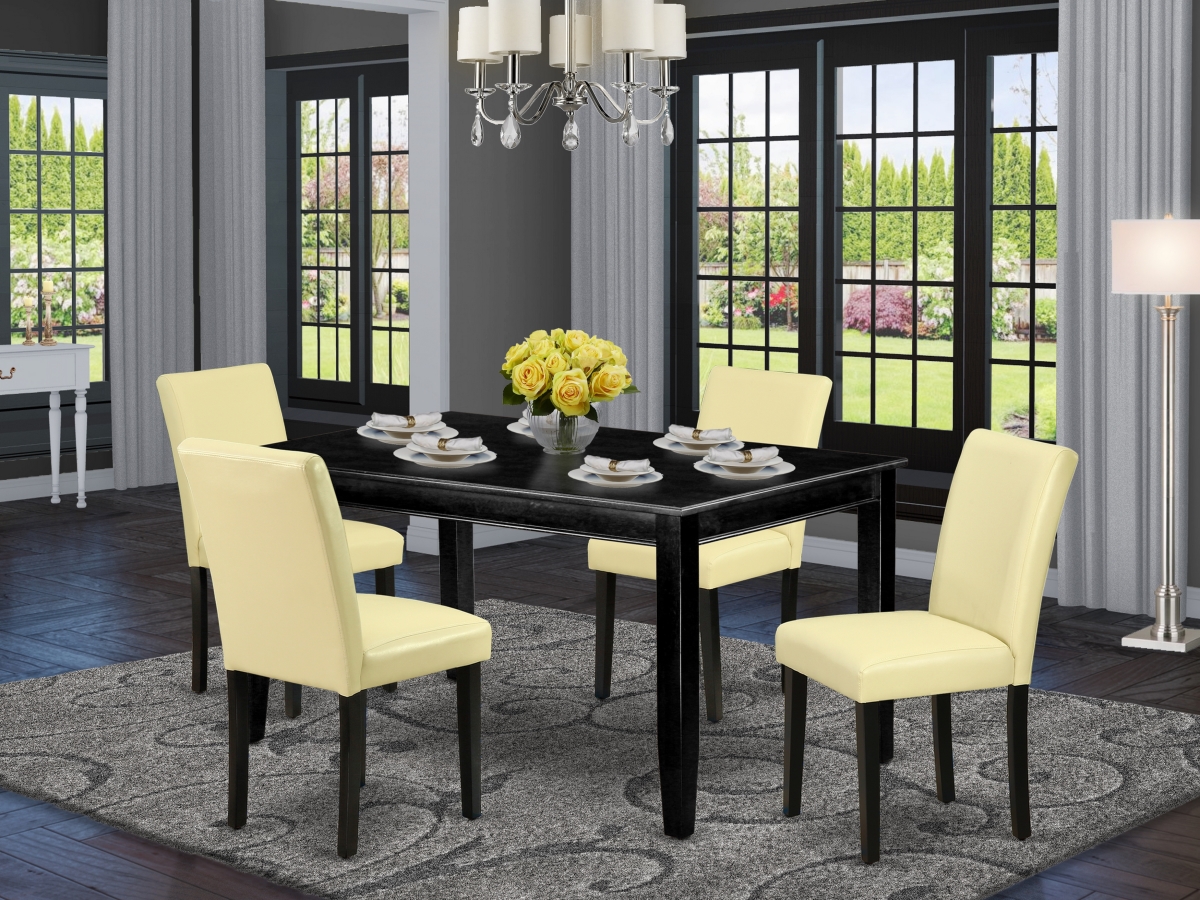 60 in. Dudley Rectangle Dining Table & Four Parson Chair with Black Leg & Pu Leather - Eggnog, 5 Piece