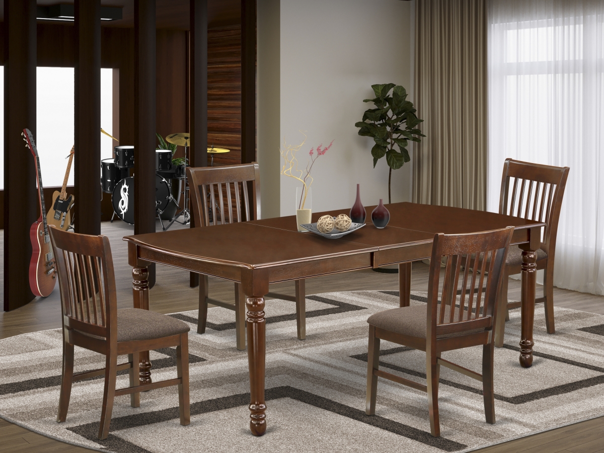 60-78 in. Dover Rectangular Dining Room Table with 18 in. Self Storing Butterfly Leaf & Four Linen Fabic Seat Chairs - Mahogany, 5 Piece