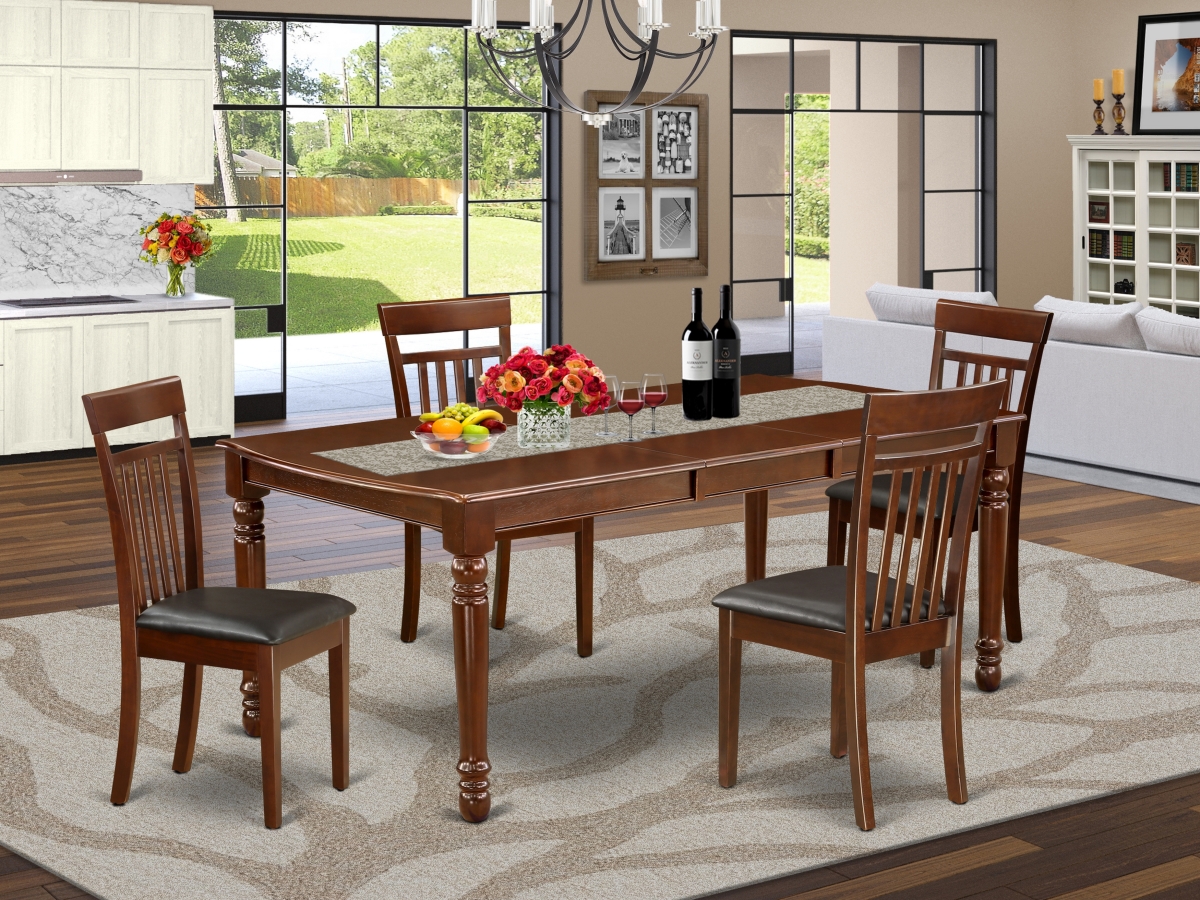 60-78 in. Dover Rectangular Kitchen Table with 18 in. Leaf & Four Kitchen Faux Leather Seat Chairs - Black, 5 Piece