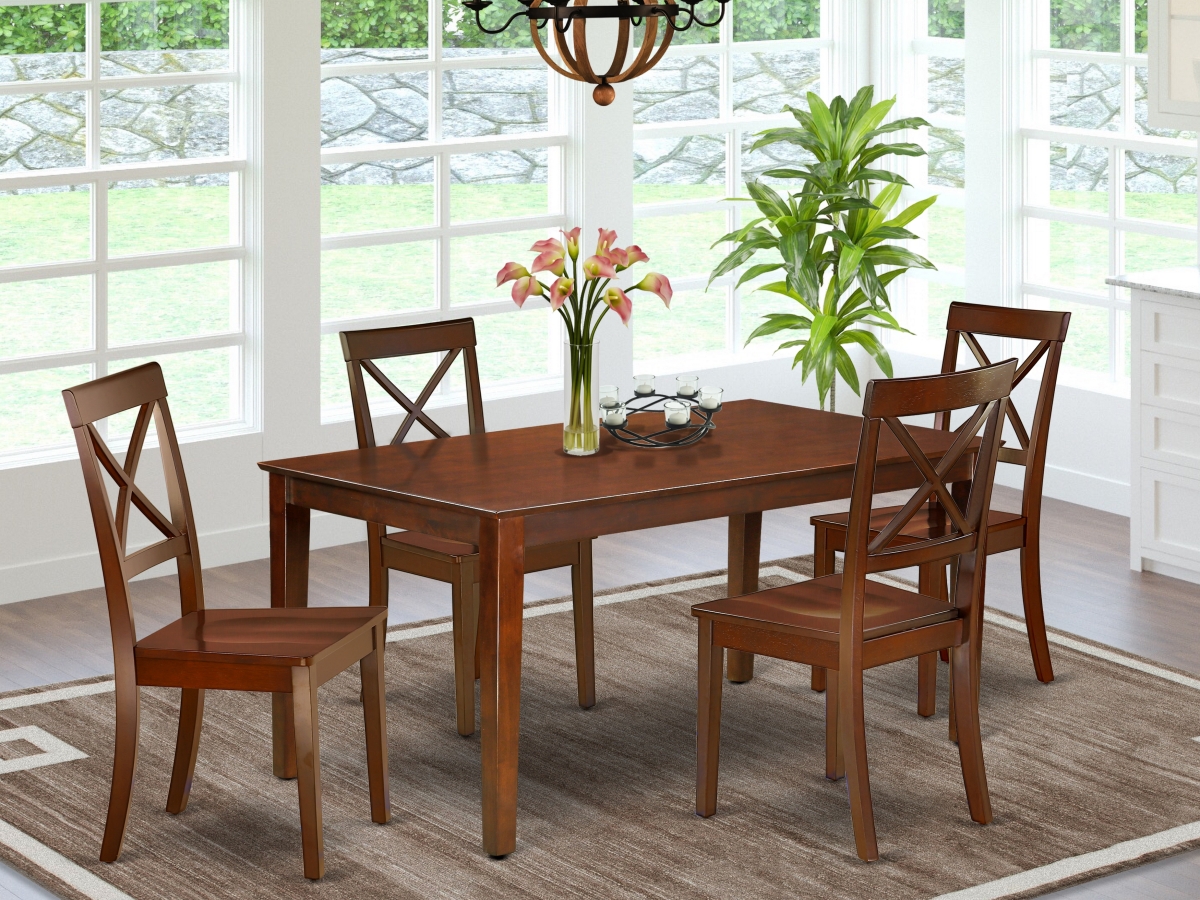 60 in. Capri Rectangular Dining Room Table & 4 Wood Seat Kitchen Chairs - Mahogany, 5 Piece