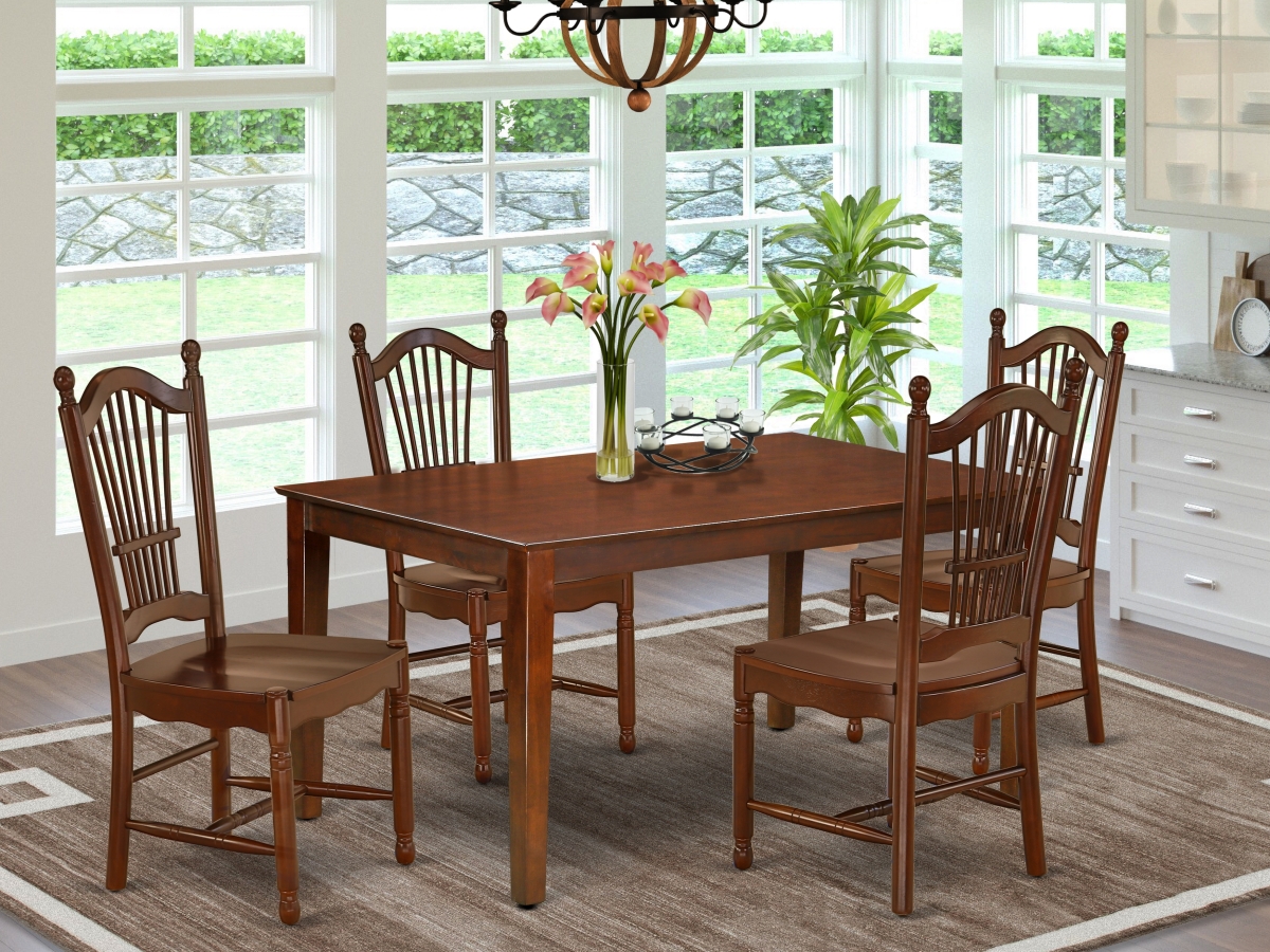 60 in. Capri Rectangular Kitchen Table & Four Wood Seat Chairs - Mahogany, 5 Piece