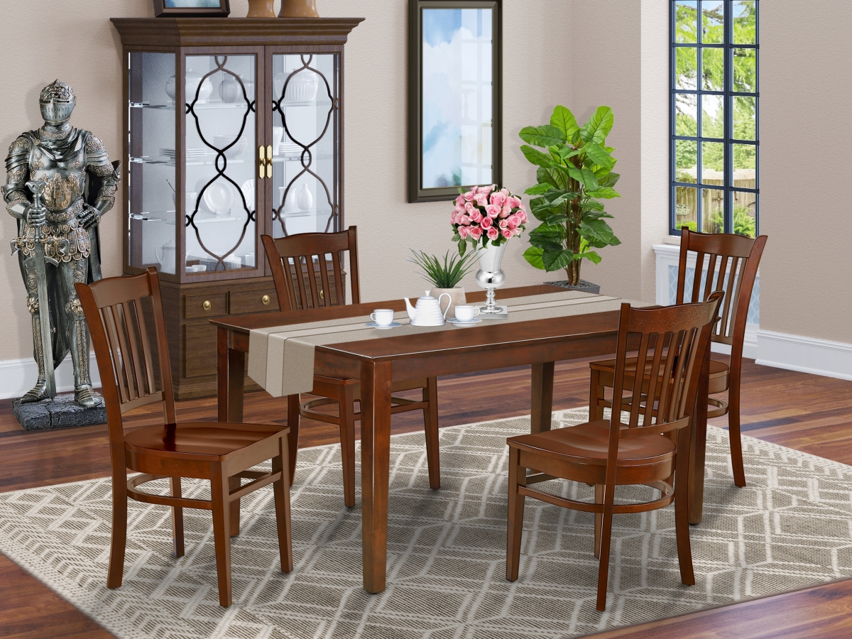 60 in. Capri Rectangle Dining Table & 4 Wood Seat Kitchen Chairs - Mahogany, 5 Piece