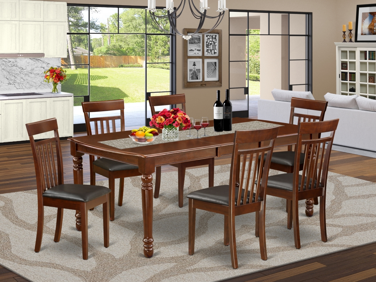 60-78 in. Dover Rectangle Dining Room Table with 18 in. Leaf & Six Kitchen Faux Leather Seat Chairs - Black, 7 Piece