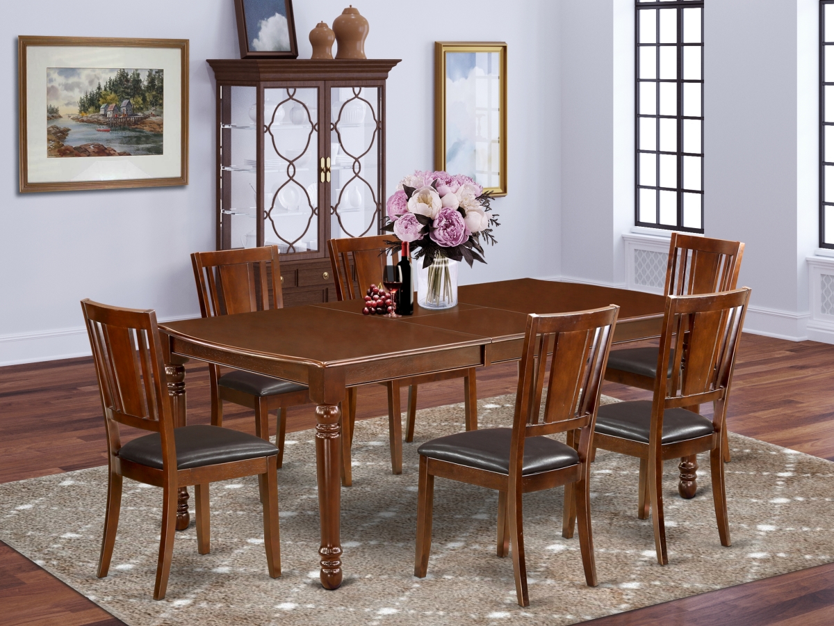 60-78 in. Dover Rectangular Dining Room Table with 18 in. Butterfly Leaf & 6 Faux Leather Seat Chairs - Mahogany, 7 Piece