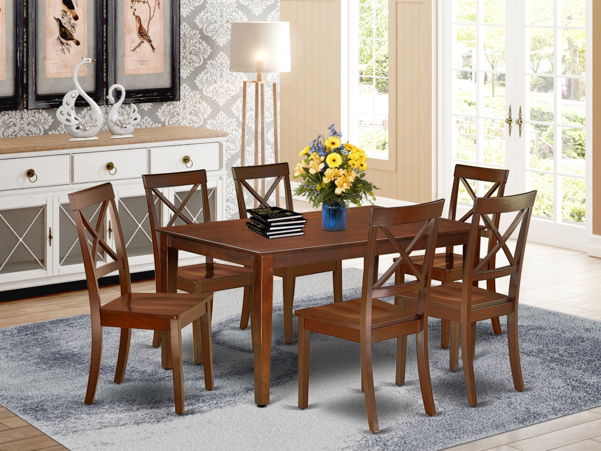 60 in. Capri Rectangle Dinner Table & Six Wood Seat Kitchen Chairs - Mahogany, 7 Piece