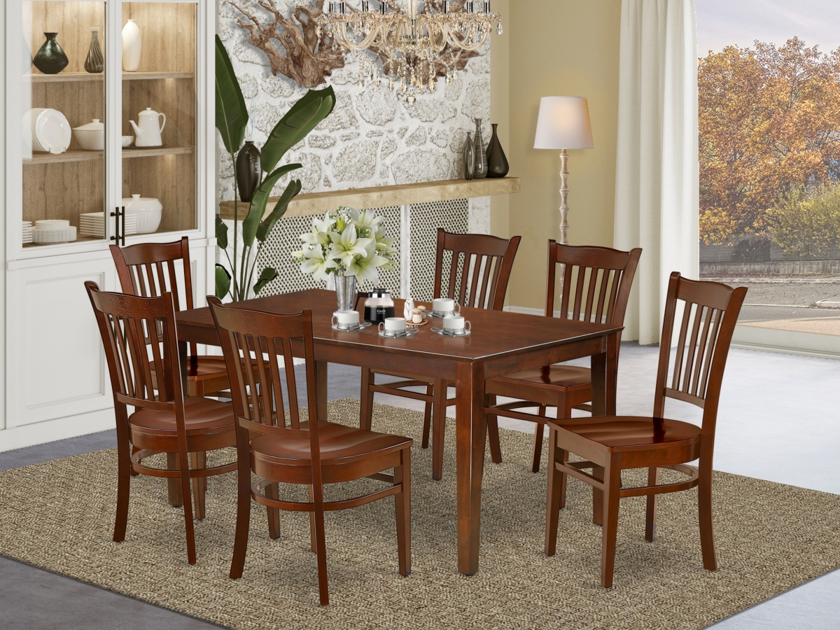 60 in. Capri Rectangular Dining Table & 6 Wood Seat Kitchen Chairs - Mahogany, 7 Piece