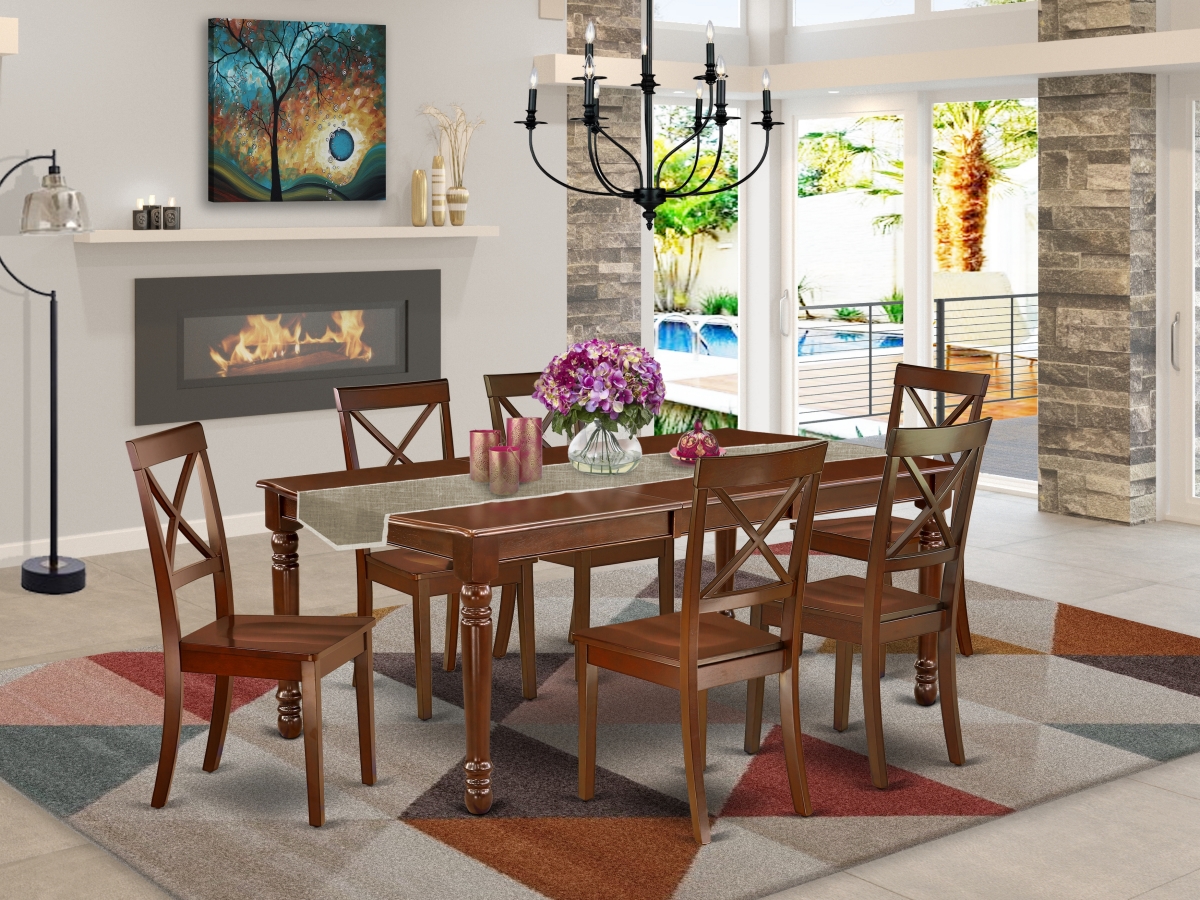 60-78 in. Dover Rectangle Dining Room Table with 18 in. Self Storing Butterfly Leaf & Six Wood Seat Kitchen Chairs - Mahogany, 7 Piece