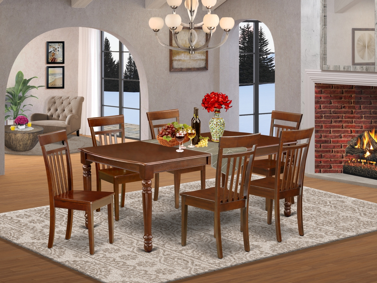 60-78 in. Dover Rectangle Dining Room Table with 18 in. Self Storing Butterfly Leaf & 6 Wood Seat Chairs - Mahogany, 7 Piece