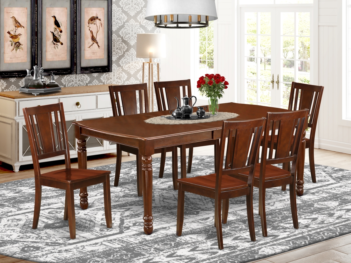 60-78 in. Dover Rectangular Table with 18 in. Leaf & 6 Wood Seat Dining Chairs - Mahogany, 7 Piece